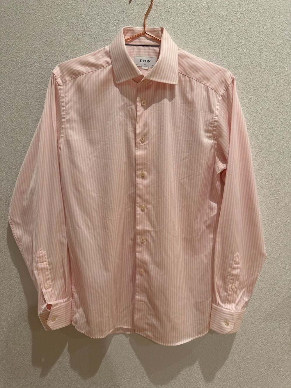 Eton Slim Fit Pink Striped Dress Shirt Size 15.5 M